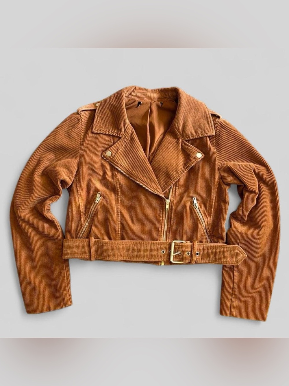 Brown Corduroy Moto Biker Jacket Asymmetrical Zip Motorcycle Jacket
